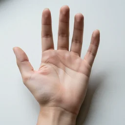 ultra detailed photorealistic woman's hand with palm up and only 5 fingers, back of hand on the table, palm pattern visible, instagram photo, studio photo, 9 0 mm, f / 1. 4