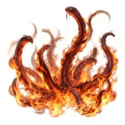 fire tentacles artwork by yoshitaka amano, white background, extremely detailed, octane rendering, sharp focus, volumetric light, particles