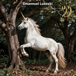 beautiful unicorn infer a tree natural lighting 85mm by Emmanuel Lubezki