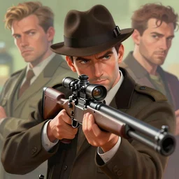 columbo with a sniper rifle, intricate artwork by artgerm, greg rutkowski, and kilian eng, digital illustration, hyper detailed, super sharp, crisp, smooth, vibrant colors smooth gradients, depth of field, aperture f 1. 2