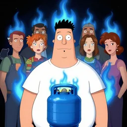 symmetry, hank hill wearing a white tshirt, the god of propane's blue flames, blue fire, art by mike judge, art by josephine wall, art by amanda sage, art by huang guangjian, art by viktoria gavrilenko, trending on artstation,