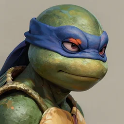 a study of cell shaded portrait very close up face of ninja turtle sideview looking at camera as  concept art, llustration, post grunge, concept art by josan gonzales and wlop, by james jean, Victo ngai, David Rubín, Mike Mignola, Laurie Greasley, highly detailed, sharp focus, alien, Trending on Artstation, HQ, deviantart, art by artgem