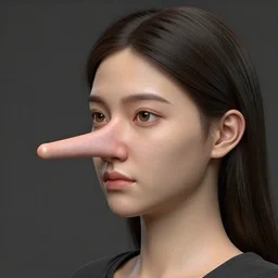 young woman face with 8 inch long nose octane render