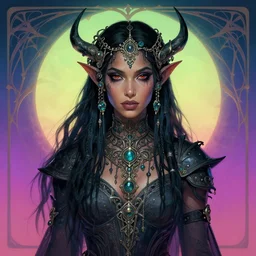 medium shot painted portrait, maya ali wind sorcerer, sharp, intricate, gloomhaven, matte painting concept art, art nouveau, backlit vaporwave gradient background, fantastically gaudy colour, aesthetic octane render, 8 k, by ilya kuvshinov and cushart krentz and gilleard james