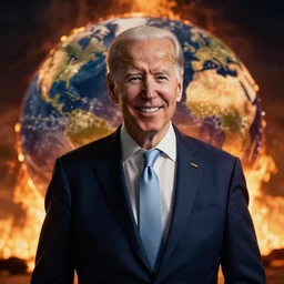 joe biden smiling while behind him the world is burning, dramatic lighting, cinematic, establishing shot, extremly high detail, photorealistic, cinematic lighting, artstation, style by James Gurney
