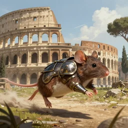 armored mouse frantically running away, in the colosseum, art by artgerm and greg rutkowski and magali villeneuve, d & d, fantasy, highly detailed, digital painting, trending on artstation, concept art, sharp focus, illustration