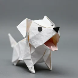 highly detailed origami of a dog face barking