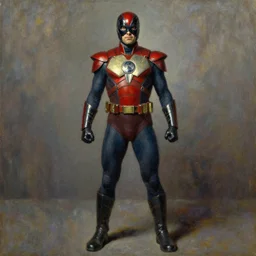 Magneto  fully costumed from the X-Men oil painting by Lucian Freud