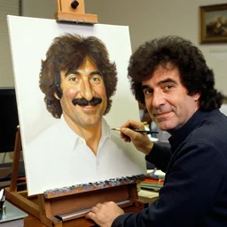 bob ross in his office in front of an easel, painting a portrait of mario