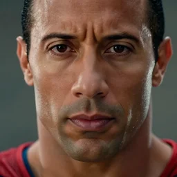 film still of dwayne the rock johnson as superman in the new superman movie, 4 k, highly detailed face, detailed eyes