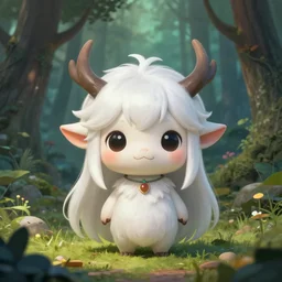 a highly detailed portrait of a cute fantasy creature with white hair in a fantasy forest concept art