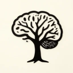 minimal silhouette art of a tree in the shape of a brain, playful and interesting