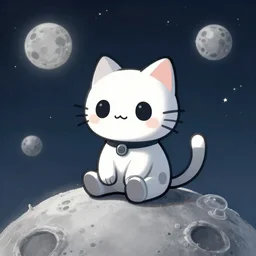 cute little robotcat sitting on the moon, fantasy, concept art, artstation, tyler edlin, feng zhu, tom bagshaw, thomas karpi