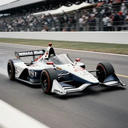 retro futuristic car race overtaking at indianapolis 5 0 0, film grain, motorsports photography