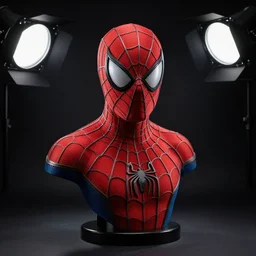 spiderman bust,dark background,studio lights