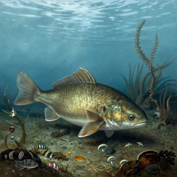 landscape of rich and beautiful life under water scientific zoological illustration, made by John Megahan