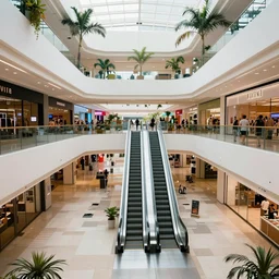 a beautiful, sharp focus, clean lines. the interior of a vast abandoned and cluttered 1 9 8 0's tropical shopping mall. vaporwave ombre rendering. escalators. outrun style. trending on artstation. recommended for you behance. by chris moore. by edward hopper. ambient occlusion. digital matte painting. metropolis filmic. gotham city.