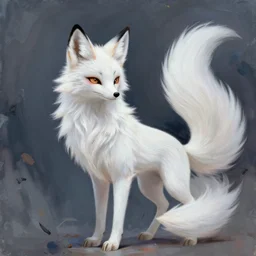 A painting of a white fantasy fox, Trending on artstation.