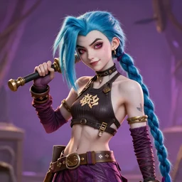 margot robbit as jinx from league of legends, in the style of arcane