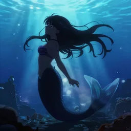 silhouette of a beautiful anime mermaid,