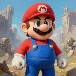 post apocalyptic super mario, realistic portrait, masterpiece painting by greg rutkowski wlop and ross tran, highly detailed sharp focus