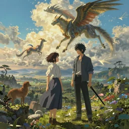 victo ngai and lfons mucha, makoto shinkai painting of a exotic animals in the sky in 《 classic of mountains and rivers 》 chinese style ， final fantasy, unreal engine 5 highly rendered, global illumination, radiant light, detailed and intricate environment