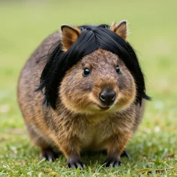 black hair wig on a quokka wearing a black hair wig, wig!! animal-wearing-wig!!!!! S 6 2379449105
