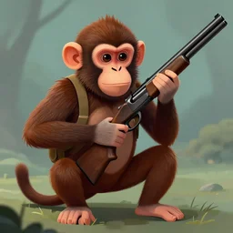 digital art, monkey with a shotgun