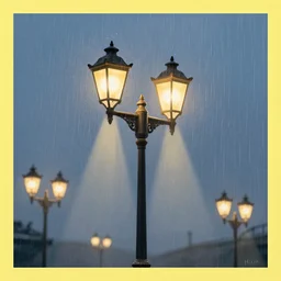 street lamps shining though the rain by disney concept artists, blunt borders, rule of thirds