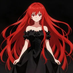 rima mashiro, absurdly long hair, red and black, phantom, wearing a dress, in the style of beksinski, vibrant, chiaroscuro, high detail, perfect artwork, clean lines