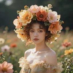 surreal flowerheaded girl, flowerfield
