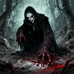 grim reaper spreading plague in the style of lisa frank