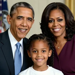 a face portrait of barak obama, michelle obama, at 6 years old. photography.