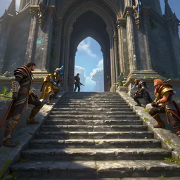 matte painting of stone steps fantasy leading do a gothic doorway opened, artstation by emilia dziubak, will terry, greg olsen, chris mars, ann long, and mark brooks, gret ritkowski dramatic, architecture, colorful clean and sharp glossy, warcraft architecture