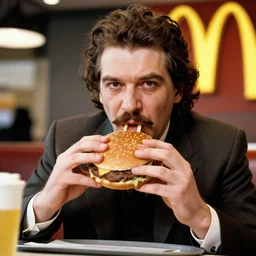 stalin eats a hamburger at mcdonald's, photo in color