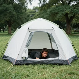 a perfect photograph of a man converted into a tent
