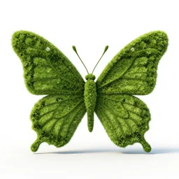 topiary shaped like a monarch butterfly, clean 3d render, full body, isolated on a pure white background, centered, entire subject in frame, sharp focus, soft studio lighting