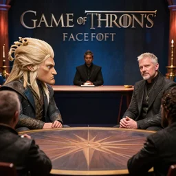 game of thrones faceoff on family feud game show hosted by richard dawson, set photo, getty images, photorealistic, modern day