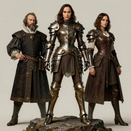 highly detailed steampunk armor on gal gadot who is standing on a rock : leonardo da vinci, greg rutkowski, magali villeneuve