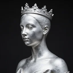 bald silver woman statue, wearing a crown, 3 / 4 view face, john howe, greg rutkowski