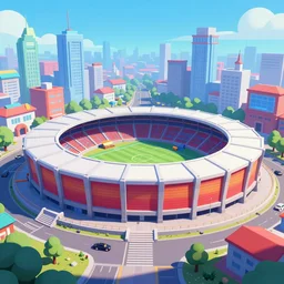 sport arena in middle of city with amazing colors, by brawl stars style