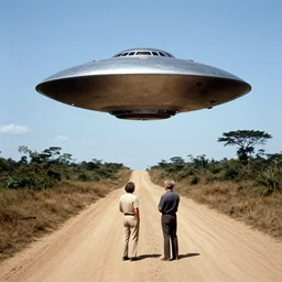 scanned vintage photography of a ufo sighting, on a dirt road in south america, image by werner herzog, tarkovsky