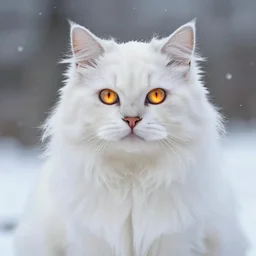 panoramic shot of a beautiful ancient white fluffy cat, eye fire, snow glow, snowfall, highly detailed, digital painting, artstation, sharp focus, illustration, art by tan zi and ayanamikodon and alphonse mucha and wlop