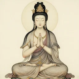 contented female bodhisattva, praying meditating, realism, elegant, intricate, portrait illustration by Carne Griffiths and David Cronenberg