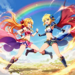 rainbow souls fighting on a battlefield with spirit power flying around. hyperrealistic anime background illustration by kim jung gi, colorful, extremely detailed intricate linework, smooth, super sharp focus, bright colors, high contrast, matte, octopath traveler, unreal engine 5 highly rendered, global illumination, radiant light