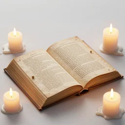 an ancient, open spell book surrounded by melting candles, volumetric lighting, 8 k octane beautifully detailed render, post - processing, extremely hyper - detailed, intricate, epic composition, cinematic lighting, masterpiece, trending on artstation, stunning art by anders zorn, by greg rutkowski, beautiful cinematic light