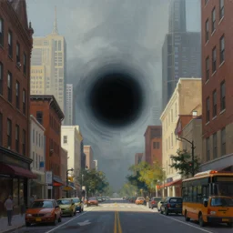 big black hole in the middle of a street, city, detailed painting, 4 k, hd, realistic, digital painting, artstation, by paul bonner, aarons slim