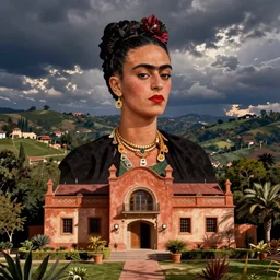 a building in a stunning landscape by frida kahlo