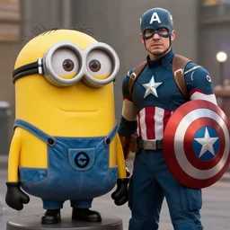 minion in avengers : endgame, standing next to captain america, movie still