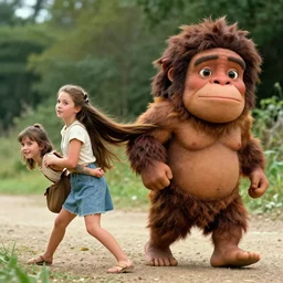 portrait of little cuties oversized head caveman dragging a woman by her hair, a colorized photo, colorized, # film, movie still